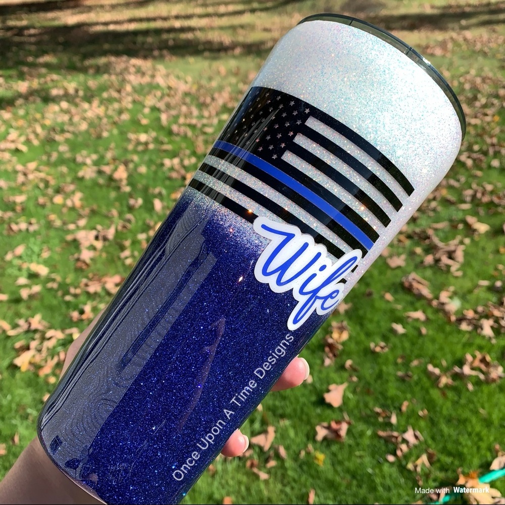 Custom 32oz Tumbler Thin Blue Line Police Wife